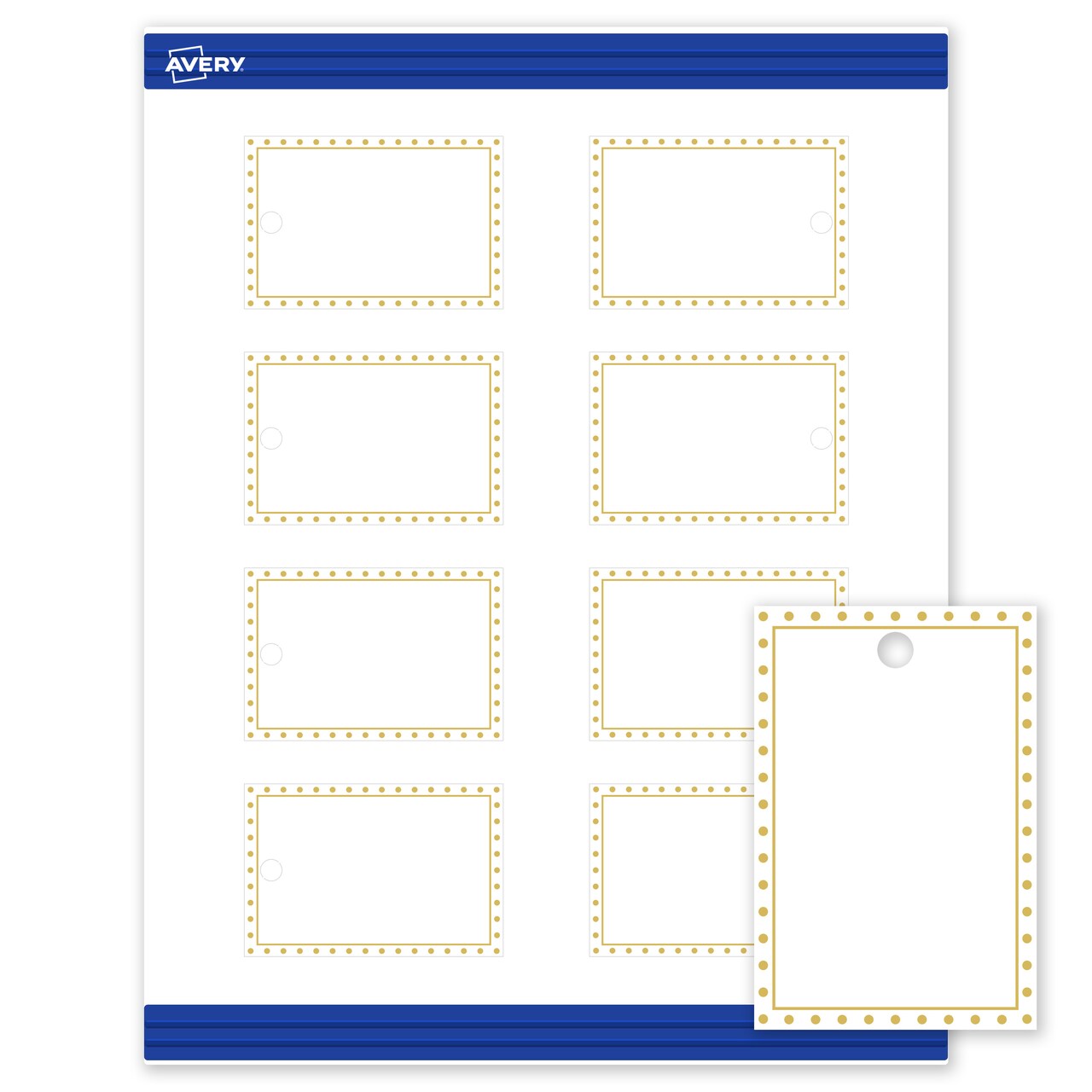 Avery Printable Rectangle Tags, Gold Border with Gold Dots, 2" x 3", Matte White Rectangle Tags, Laser/Inkjet, 80ct, Great for Product Tags